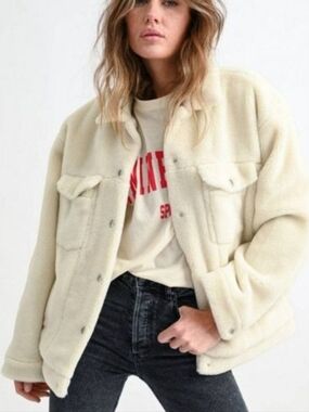 Anine Bing Rory Jacket Sherpa Button-Front Size M cream Faux Shearling NEW